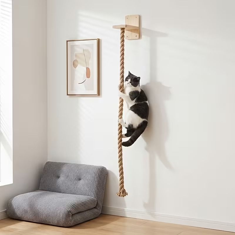 Wall-Mounted Cat Climbing Rope with Platform