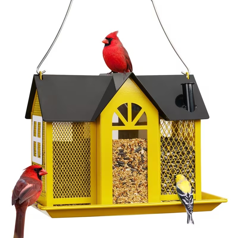 Bird Feeder House with Triple Feeding Sections