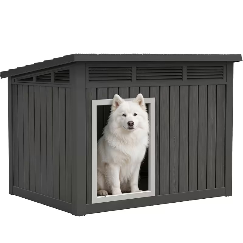 Outdoor Resin Dog House with Slanted Roof