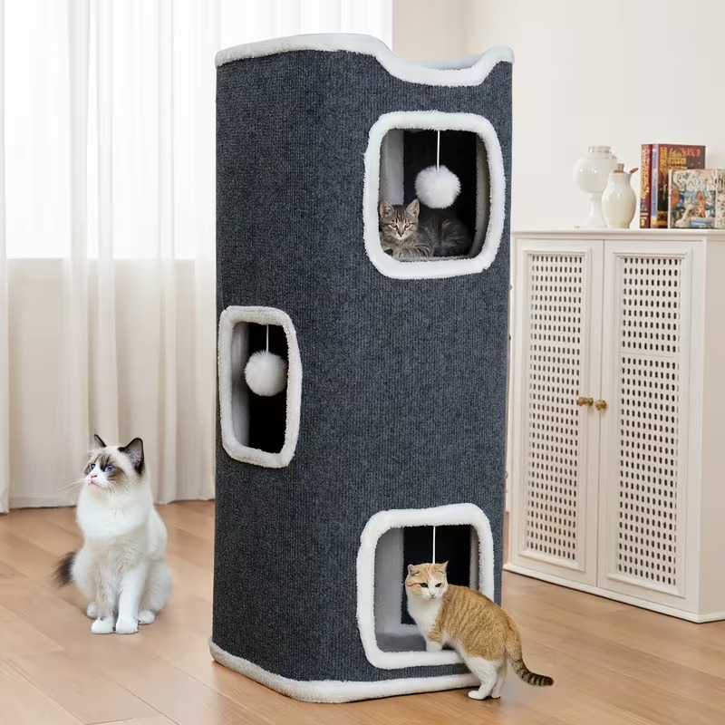 Multi-Level Foldable Cat Tree Tower with Hideaway Rooms